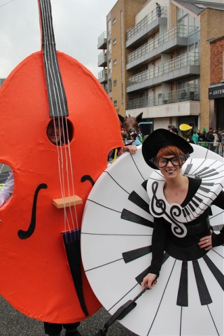 Music themed performers, street entertainers, double bass costume