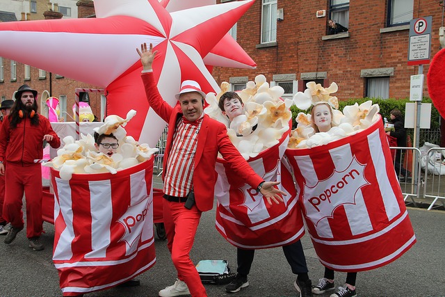 Popcorn costumes, Sweet themed entertainers, street performers