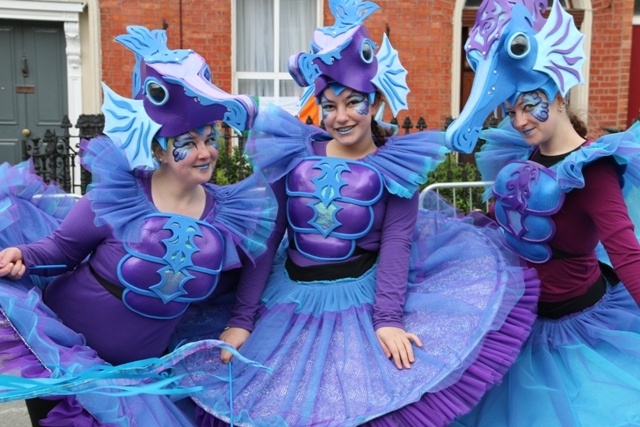 maritime themed entertainers, sea horse costumes